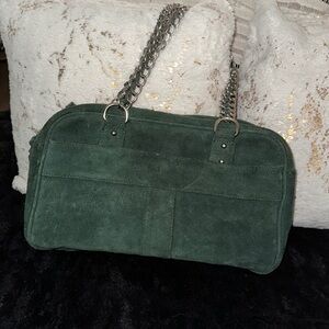 Green suede shoulder bag